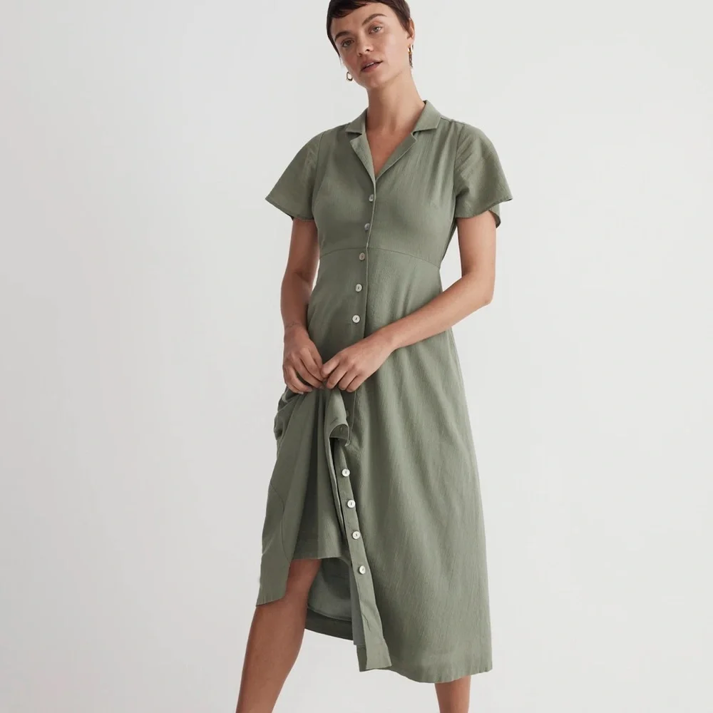 Crinkle Cotton Button-Front Midi Dress - Picture 6 of 6